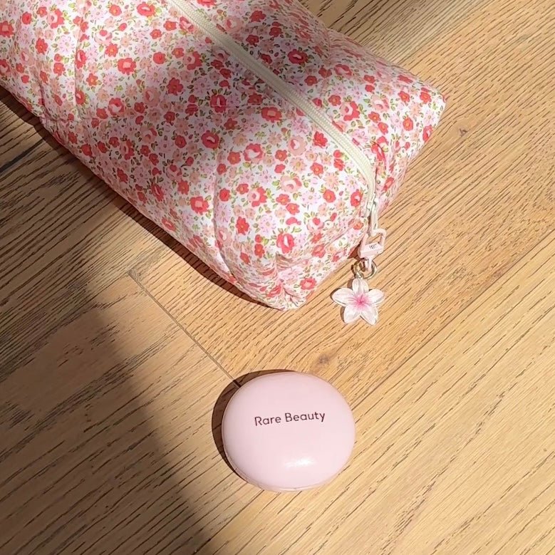 Baby pink floral bag charm with dangling flower on keyring and clasp