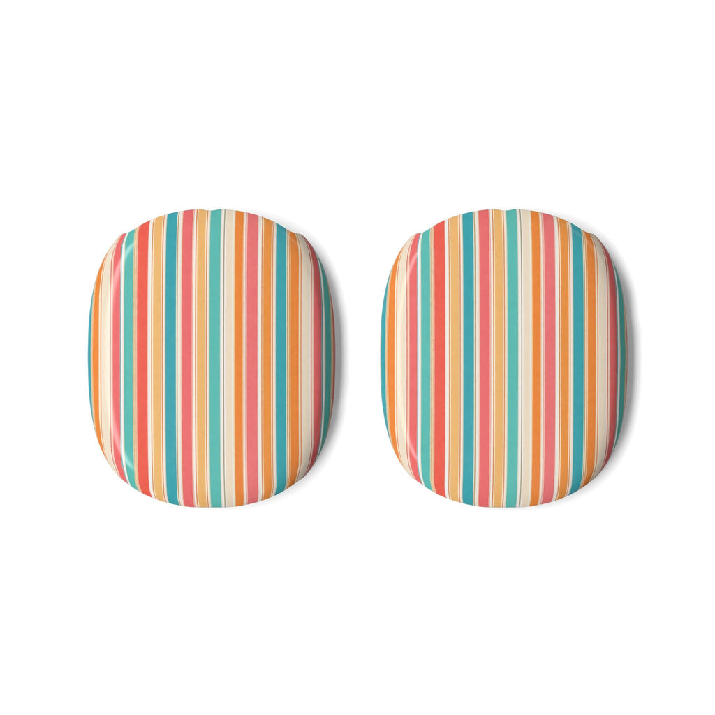 Two AirPods Max ear cup covers, multicolor vertical stripe fabric