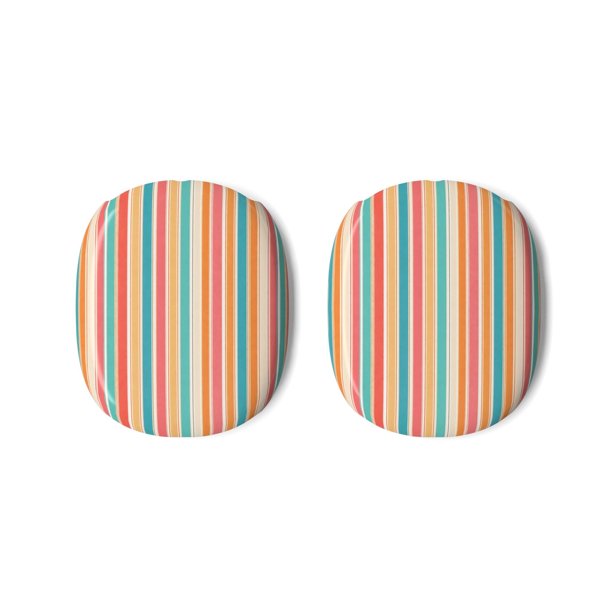 Two AirPods Max ear cup covers, multicolor vertical stripe fabric