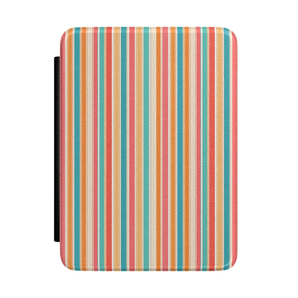 Hardcover Kindle case with multicolor vertical stripe fabric, rounded corners