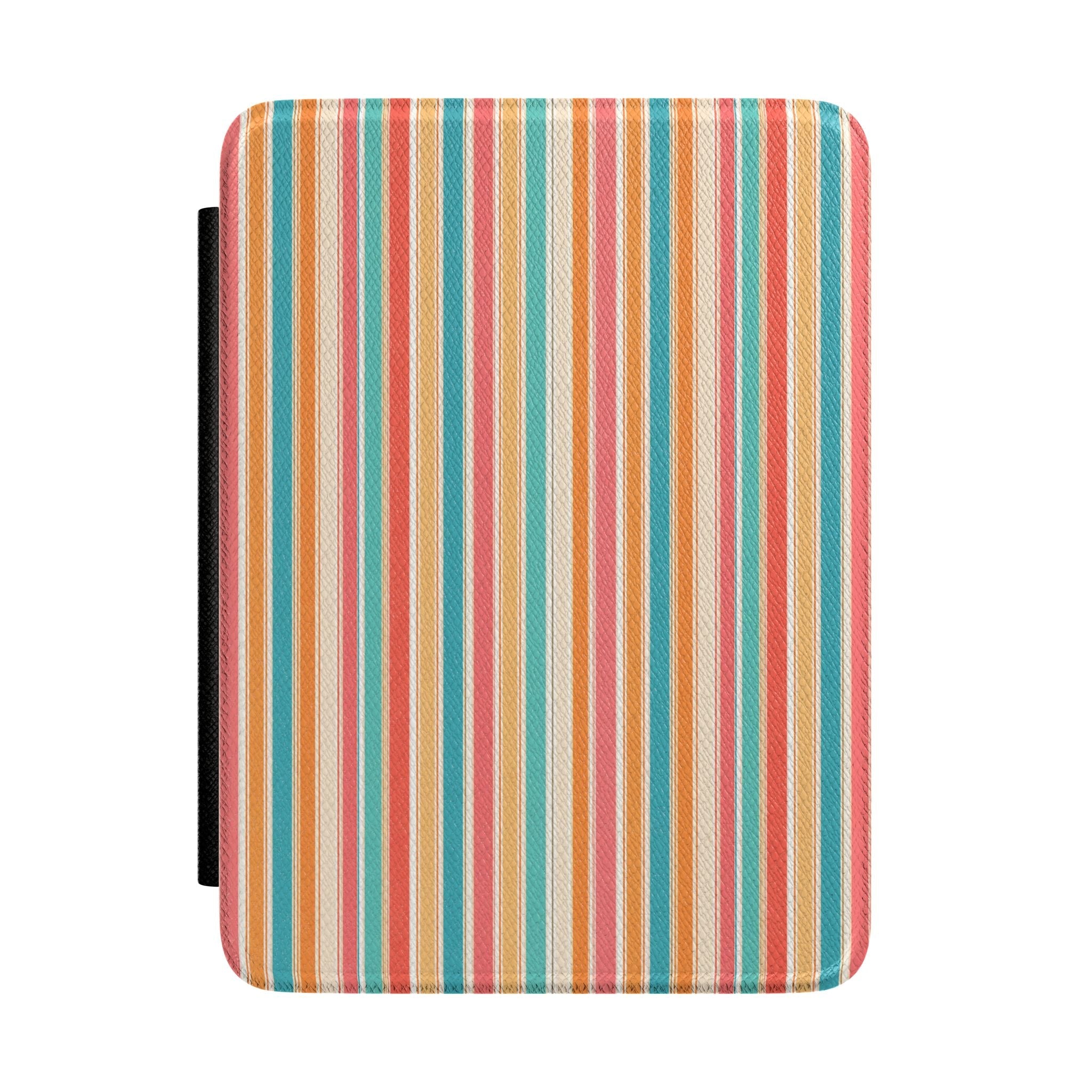 Hardcover Kindle case with multicolor vertical stripe fabric, rounded corners
