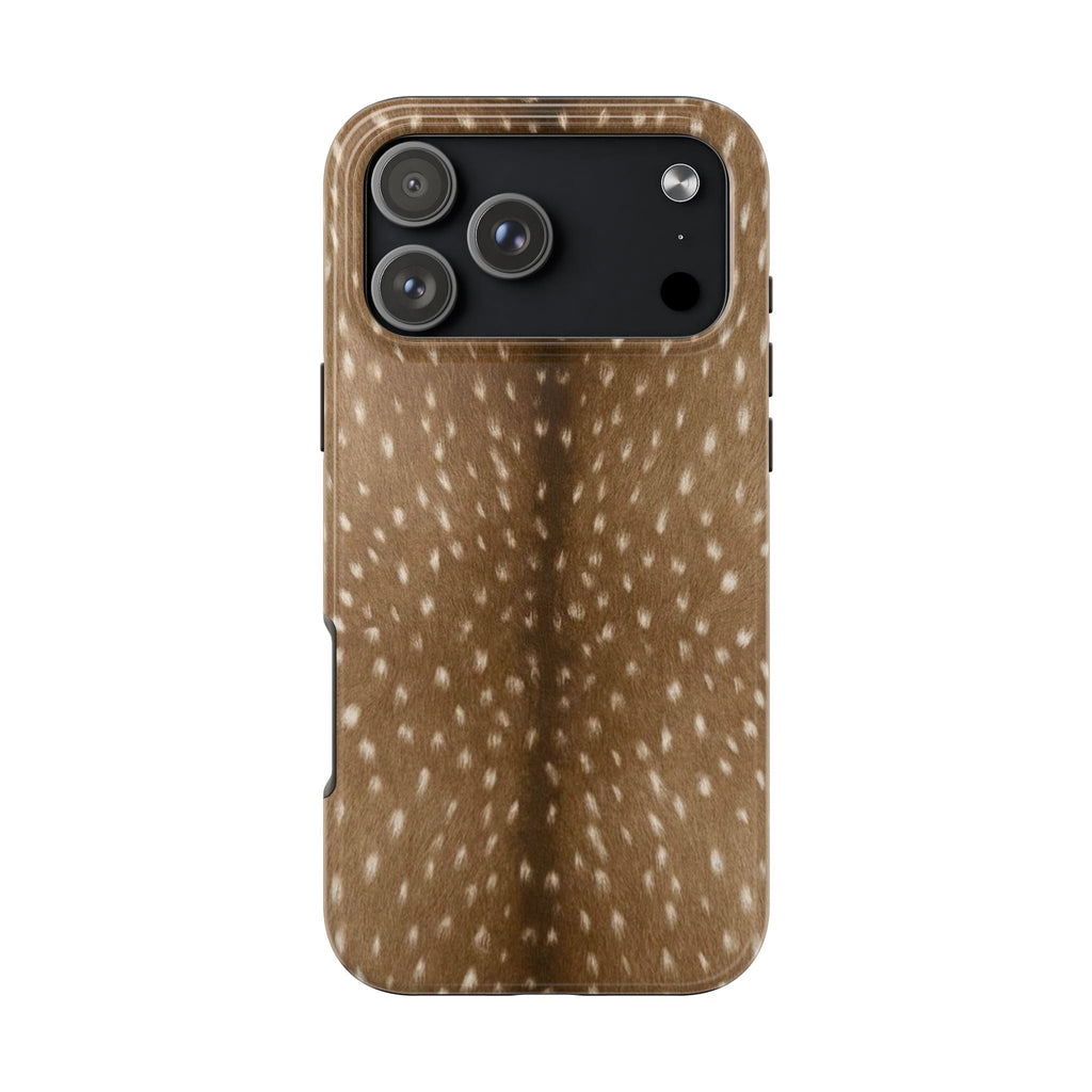 Bambi deer fawn fur phone case with light spot pattern and camera cutouts