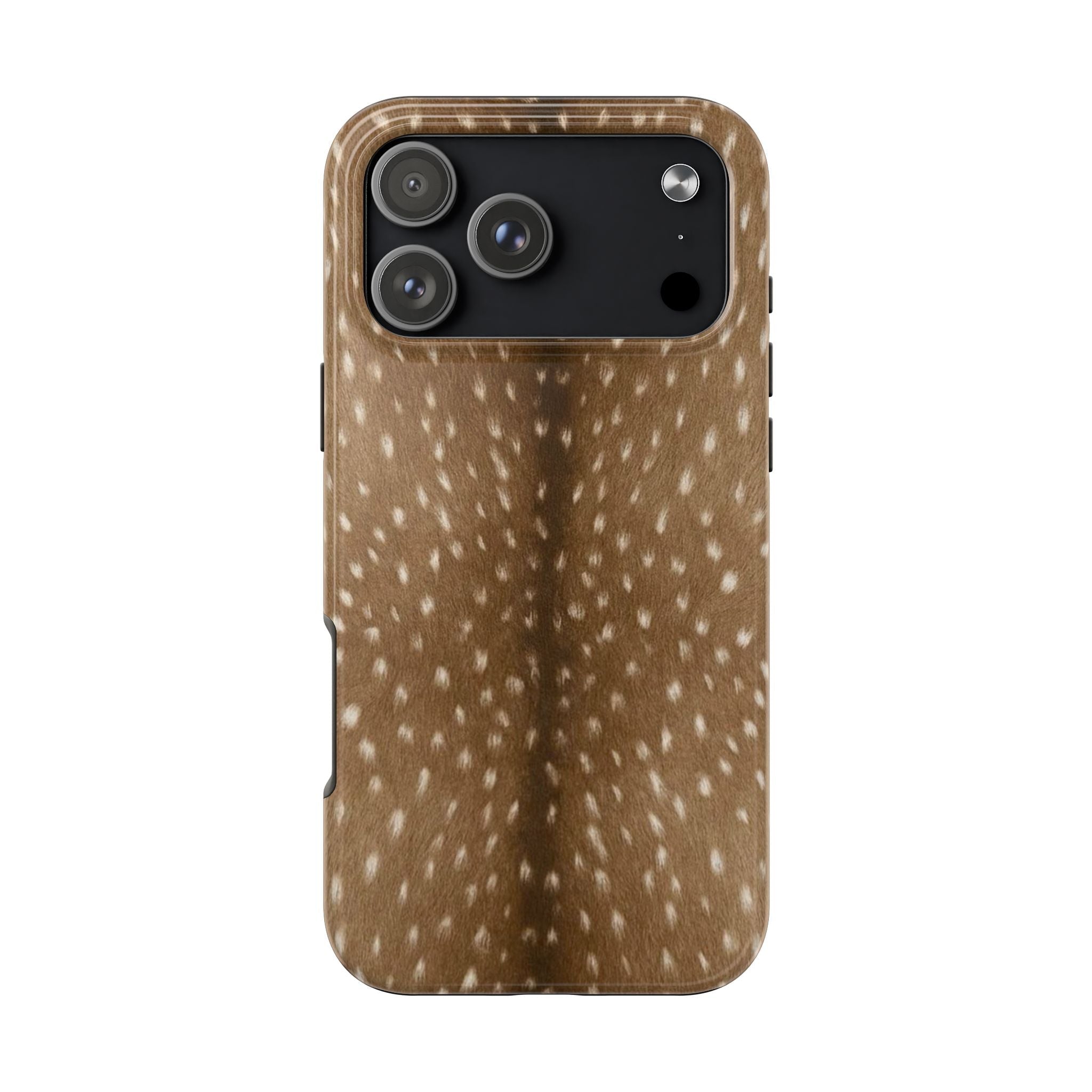 Bambi deer fawn fur phone case with light spot pattern and camera cutouts