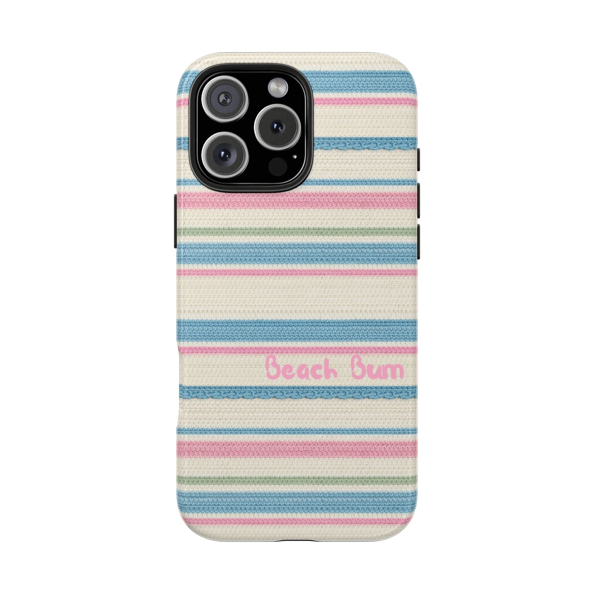 Beach Bum stripes phone case, blue pink cream horizontal knit fabric