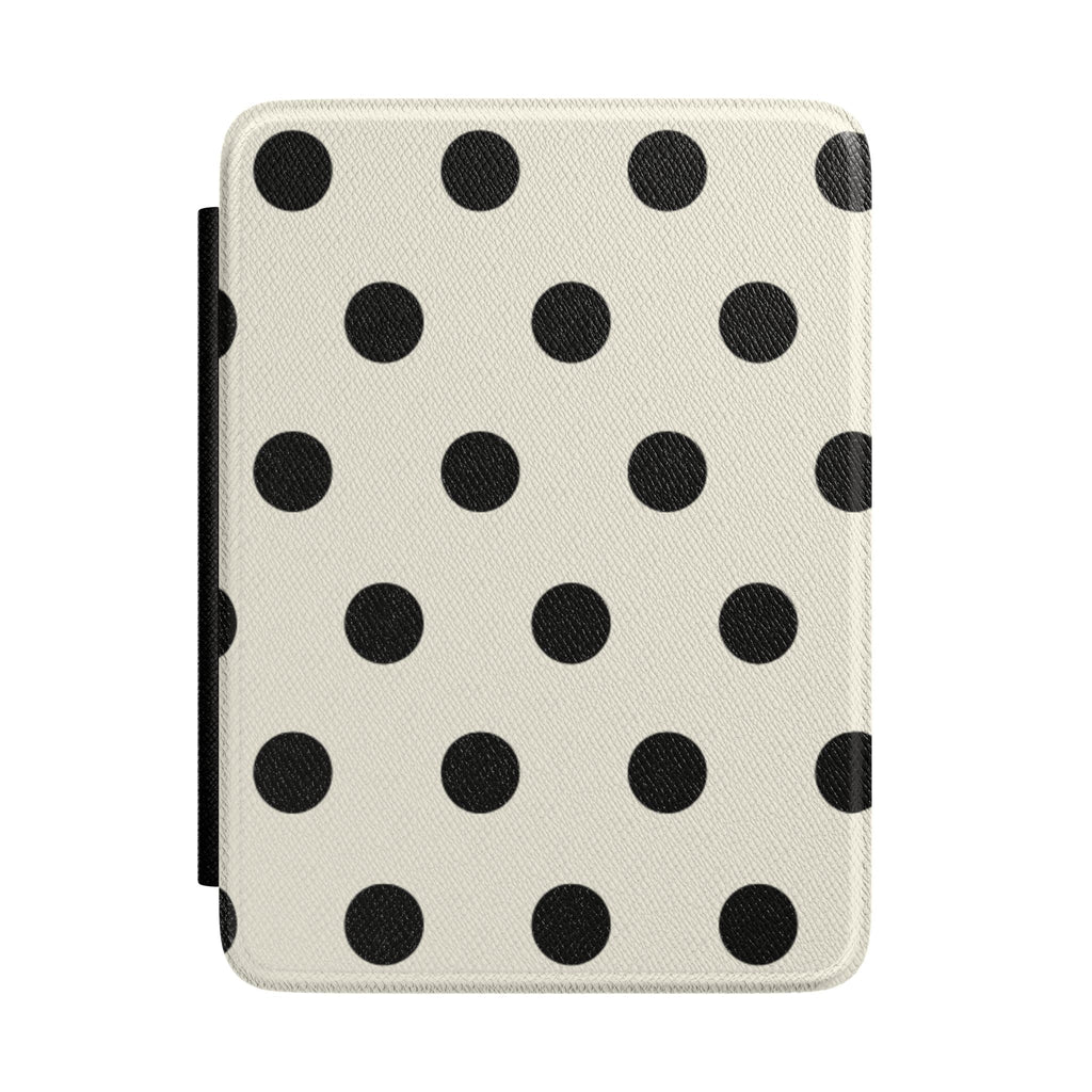 Beige hardcover Kindle case with black polka dots