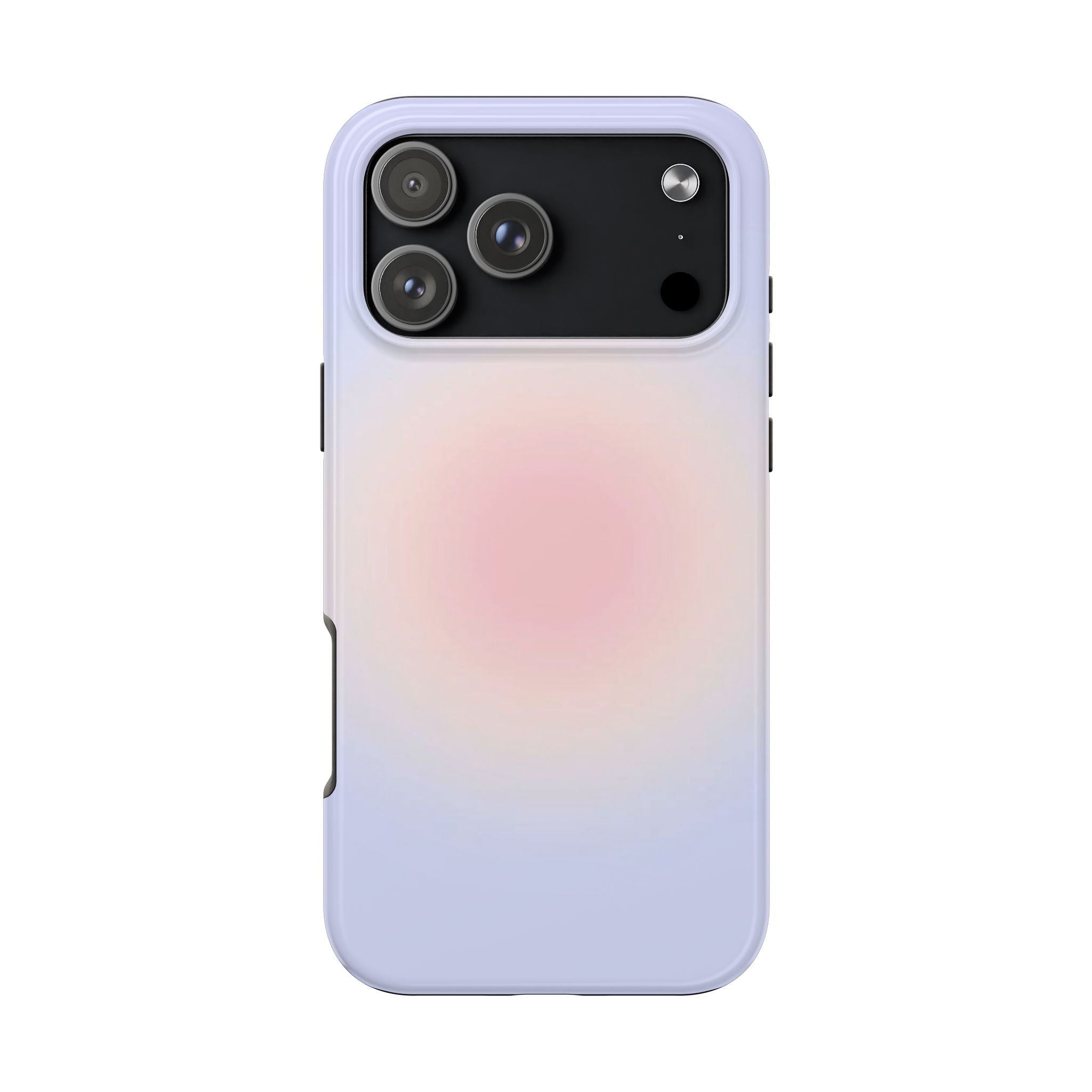 Blue aura phone case with pastel gradient, raised edges, and cutouts for camera and buttons