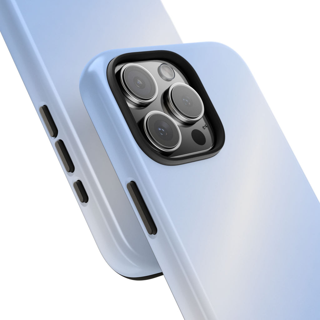 Light-blue glossy phone case, side cutouts and camera lens openings