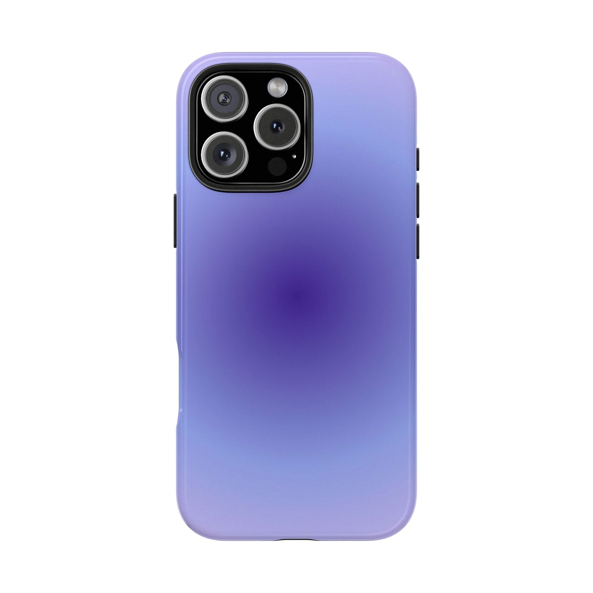 Blue-purple aura phone case, back view with black camera module and lens cutouts