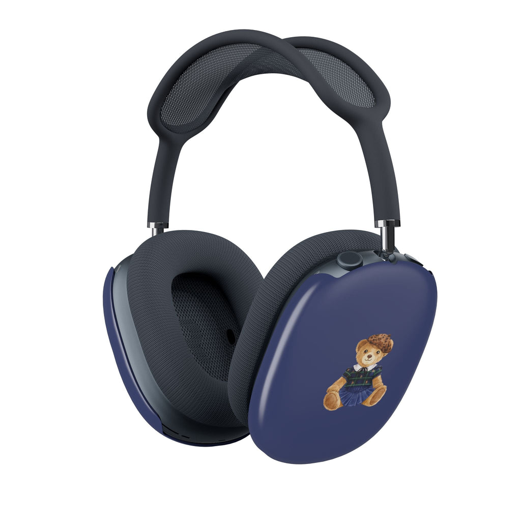 Blue AirPods Max ear cup cover with teddy bear Girl Scout motif on side