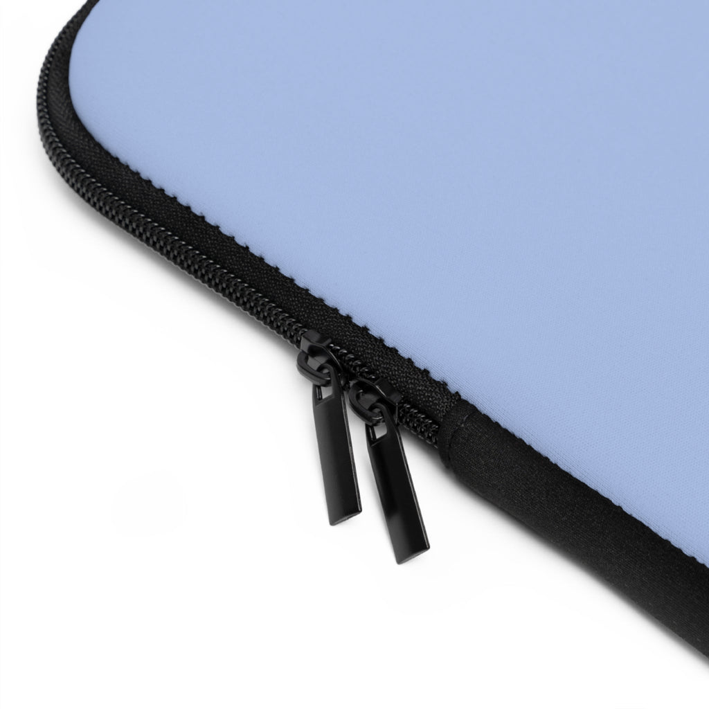 Black zipper on light blue neoprene sleeve edge with two pull tabs