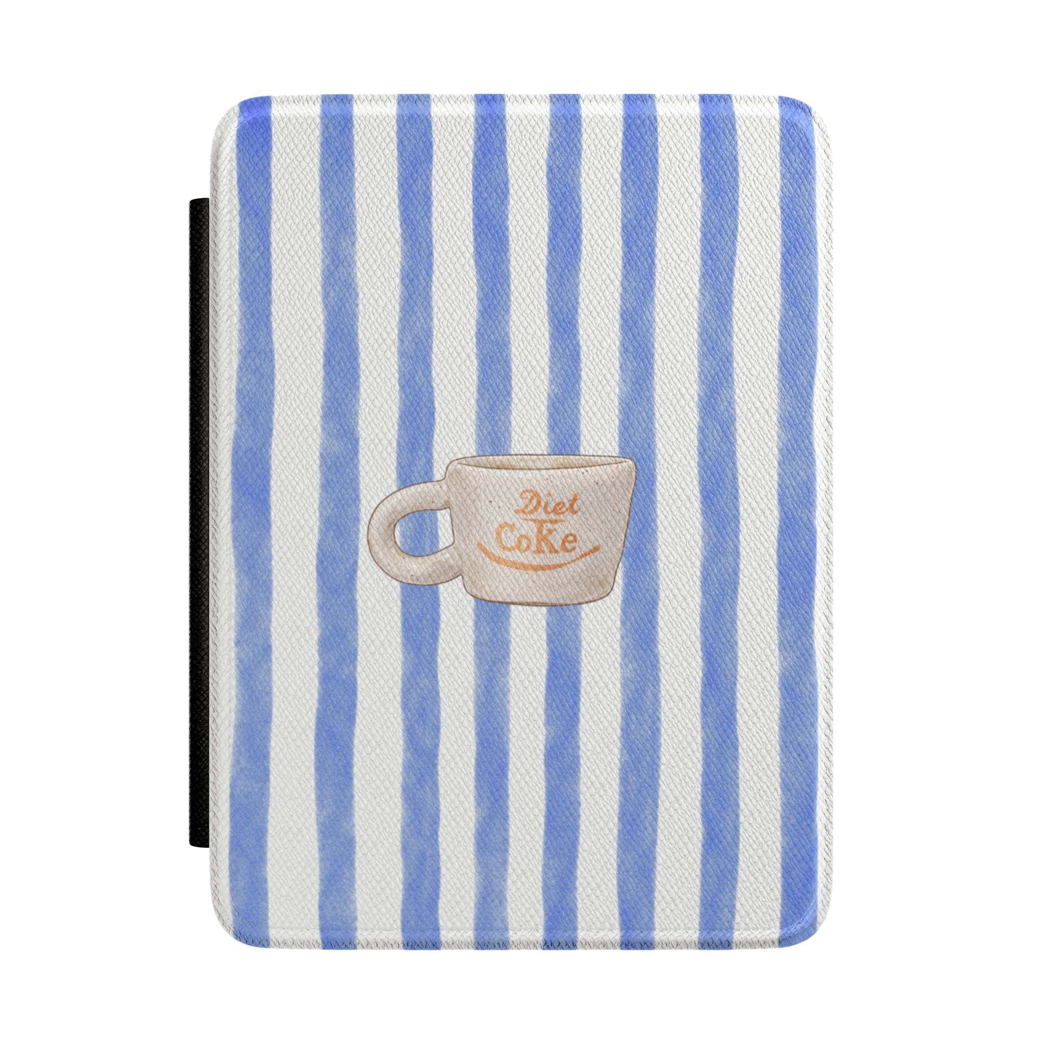 Blue striped Diet Coke Kindle case hardcover, fabric cover with logo patch