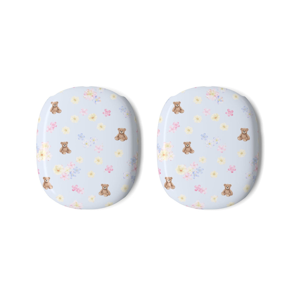 AirPods Max ear cup covers, two-piece light blue with teddy bear floral print