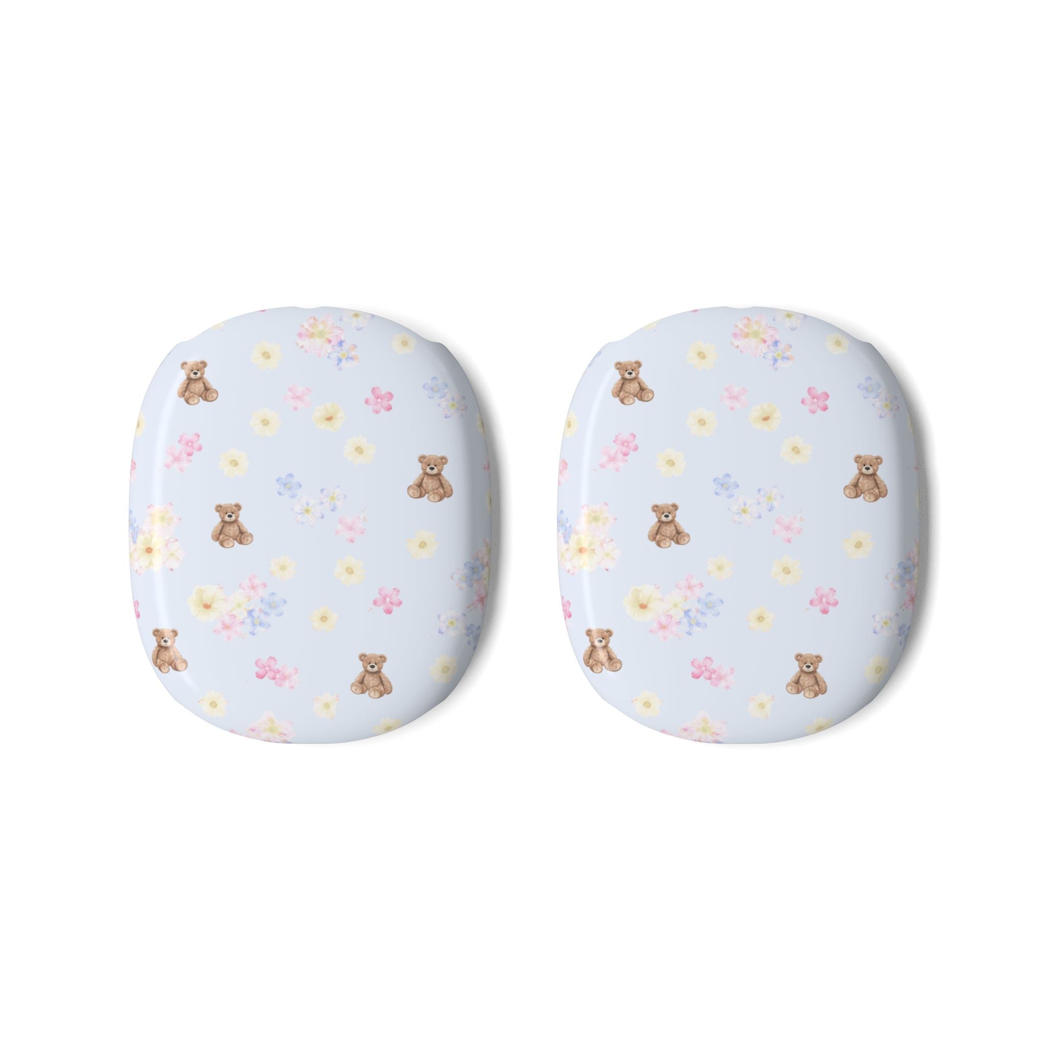 AirPods Max ear cup covers, two-piece light blue with teddy bear floral print