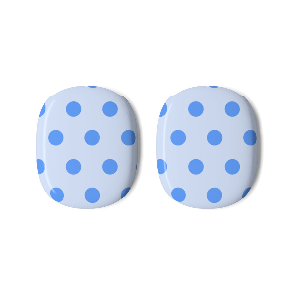 Pair of light blue polka-dot earcup covers with blue dots