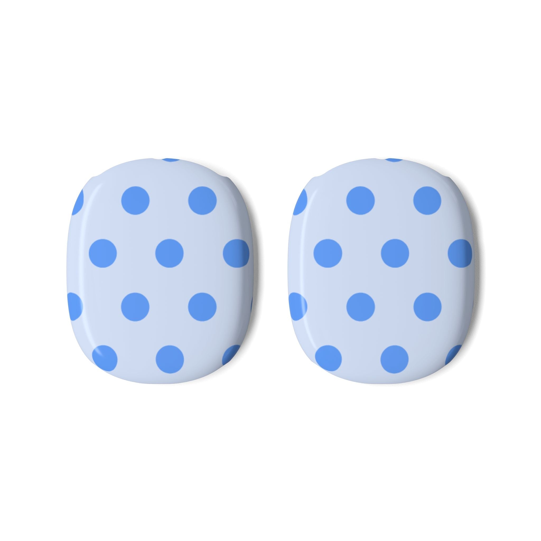 Pair of light blue polka-dot earcup covers with blue dots