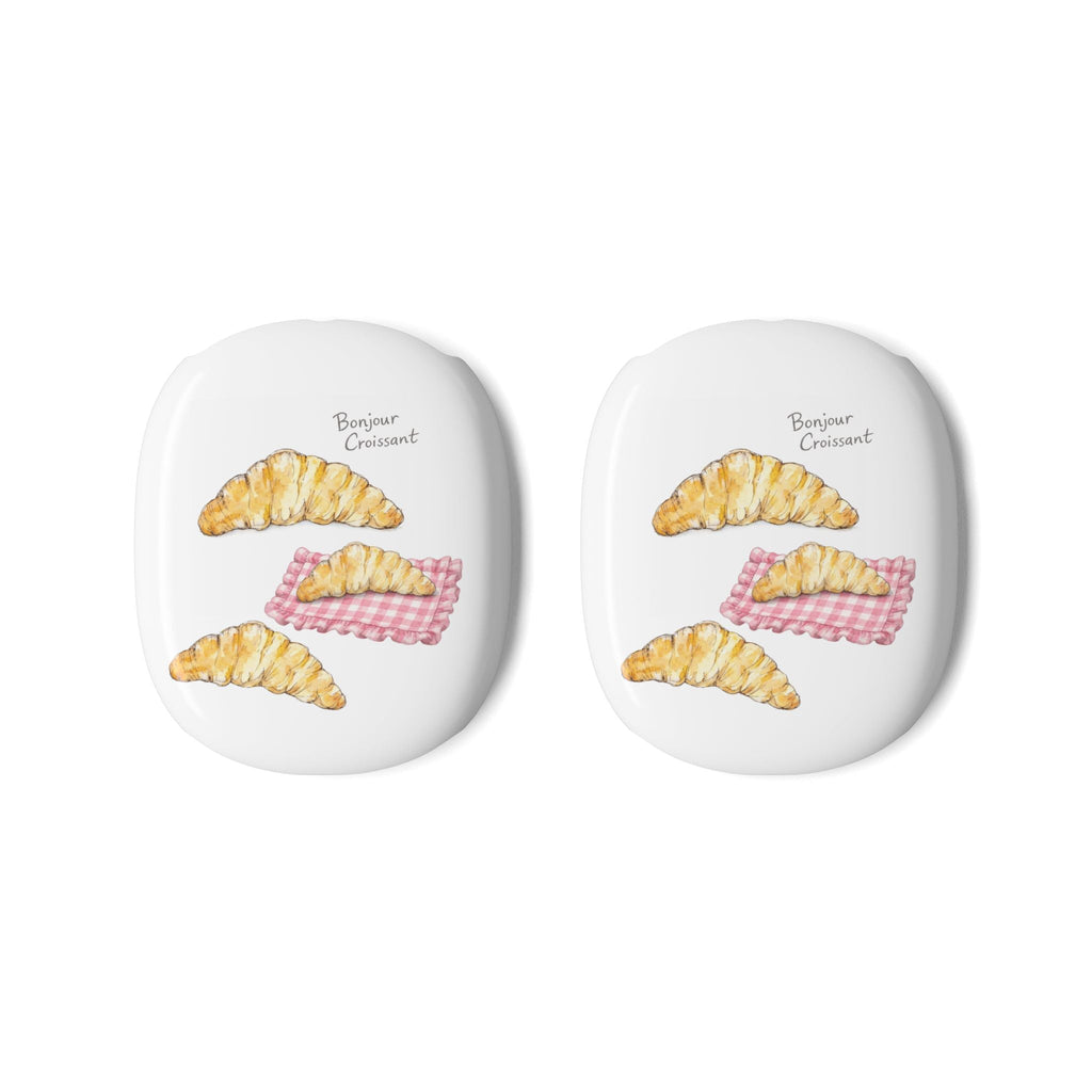 AirPods Max case covers, two-pack: white with croissant and pink check print