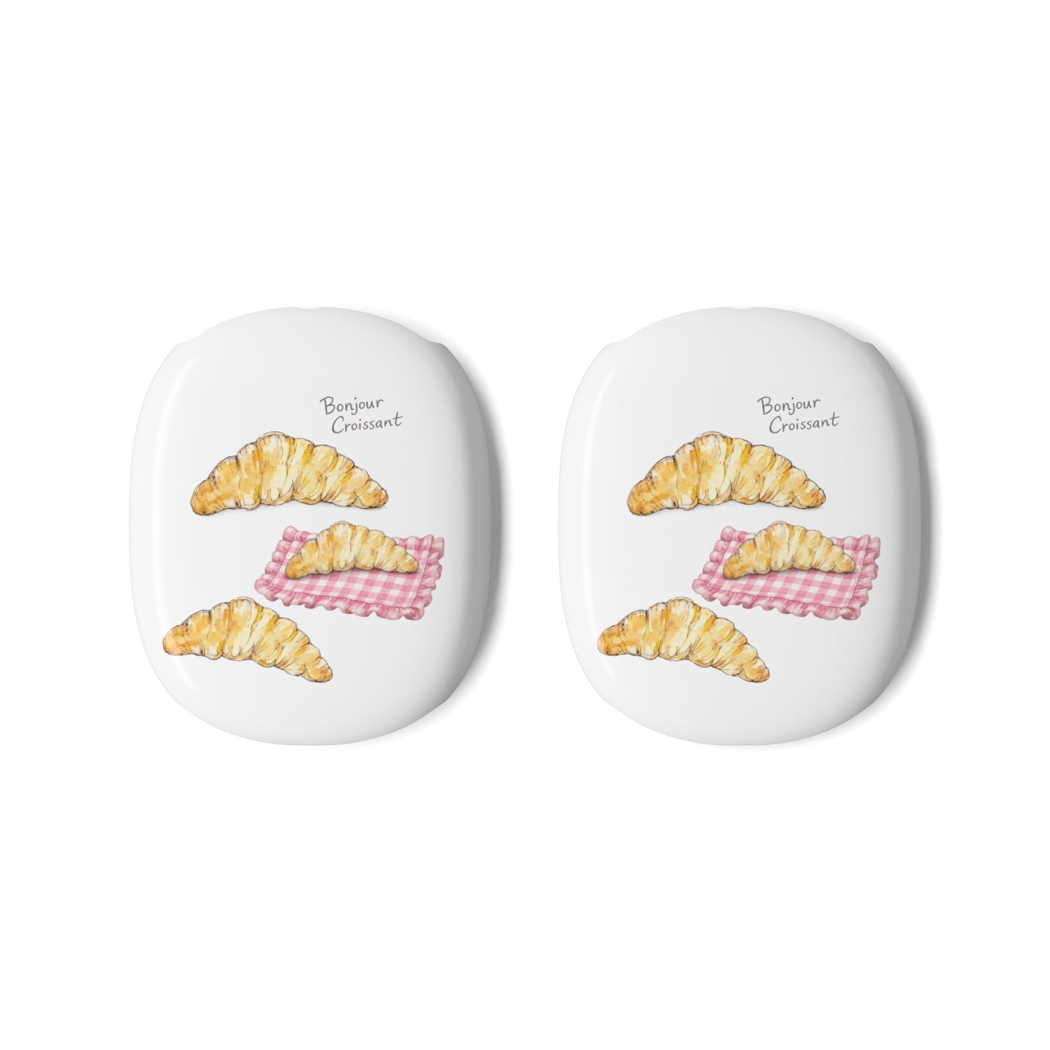 AirPods Max case covers, two-pack: white with croissant and pink check print