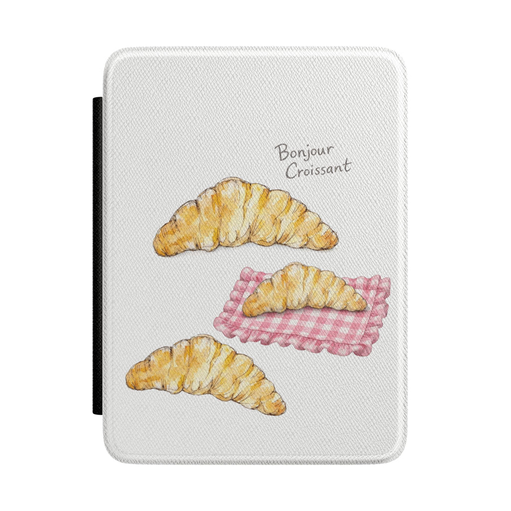Bonjour Croissant hardcover Kindle case with croissant and pink gingham lip art