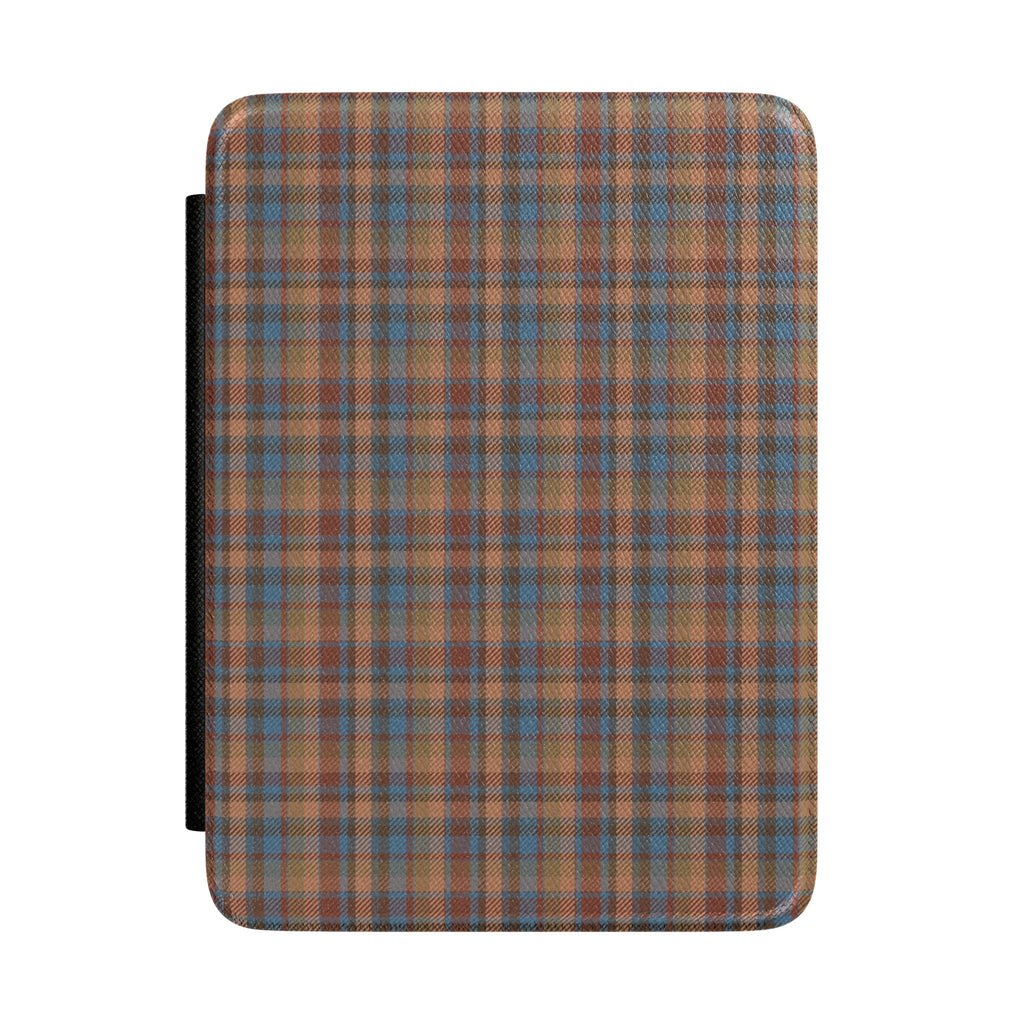 Brown and blue plaid hardcover Kindle case with black side cover