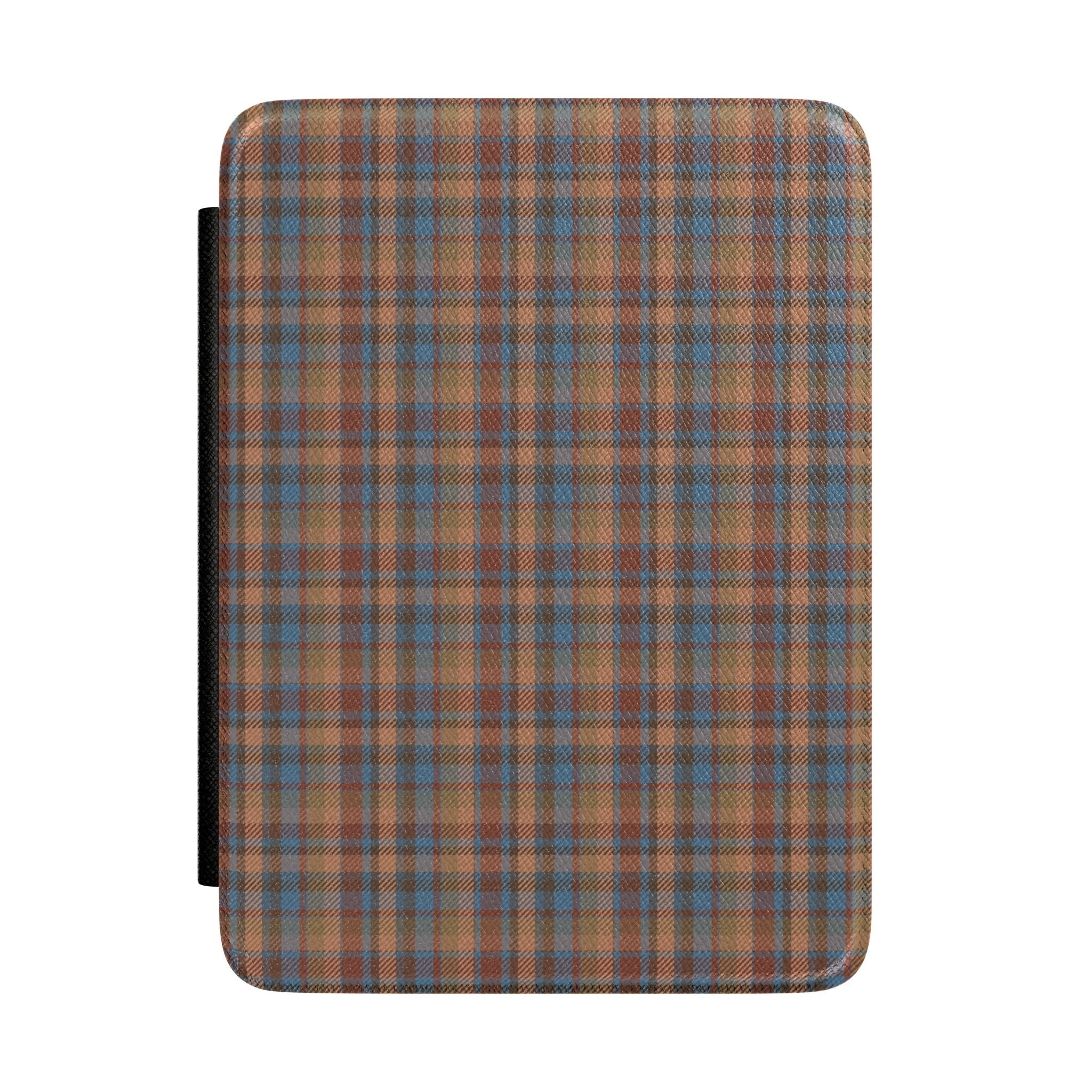 Brown and blue plaid hardcover Kindle case with black side cover