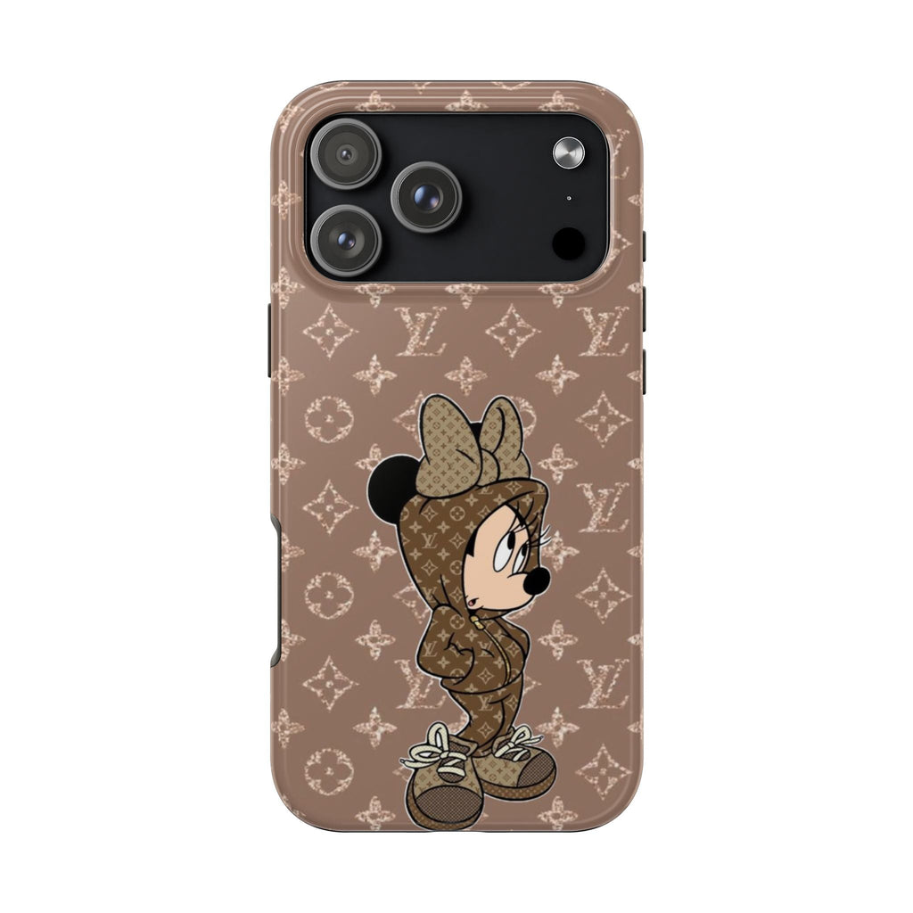 Brown LV Mickey phone case, monogram pattern with Mickey, camera cutouts