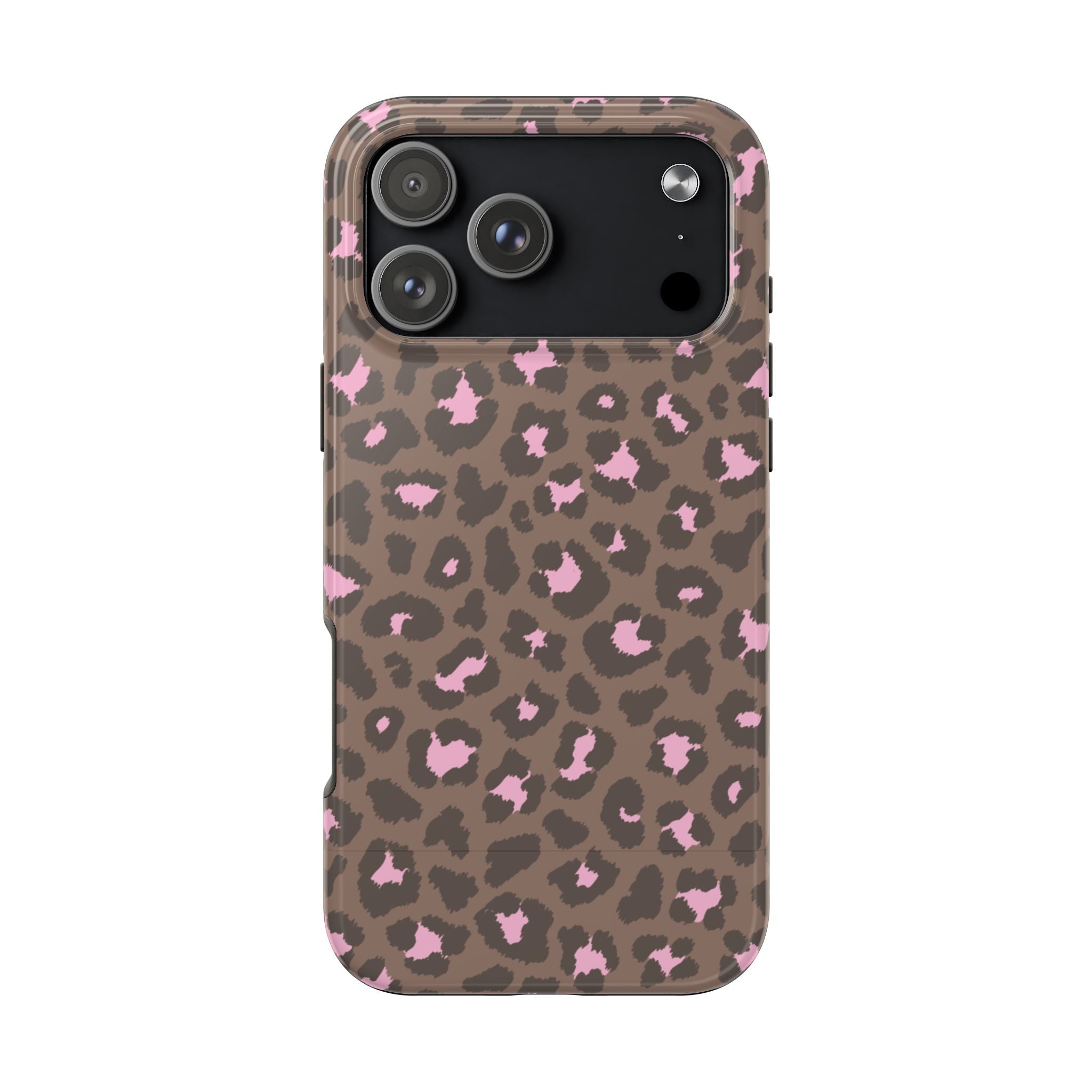 Brown & pink leopard print phone case with camera cutouts