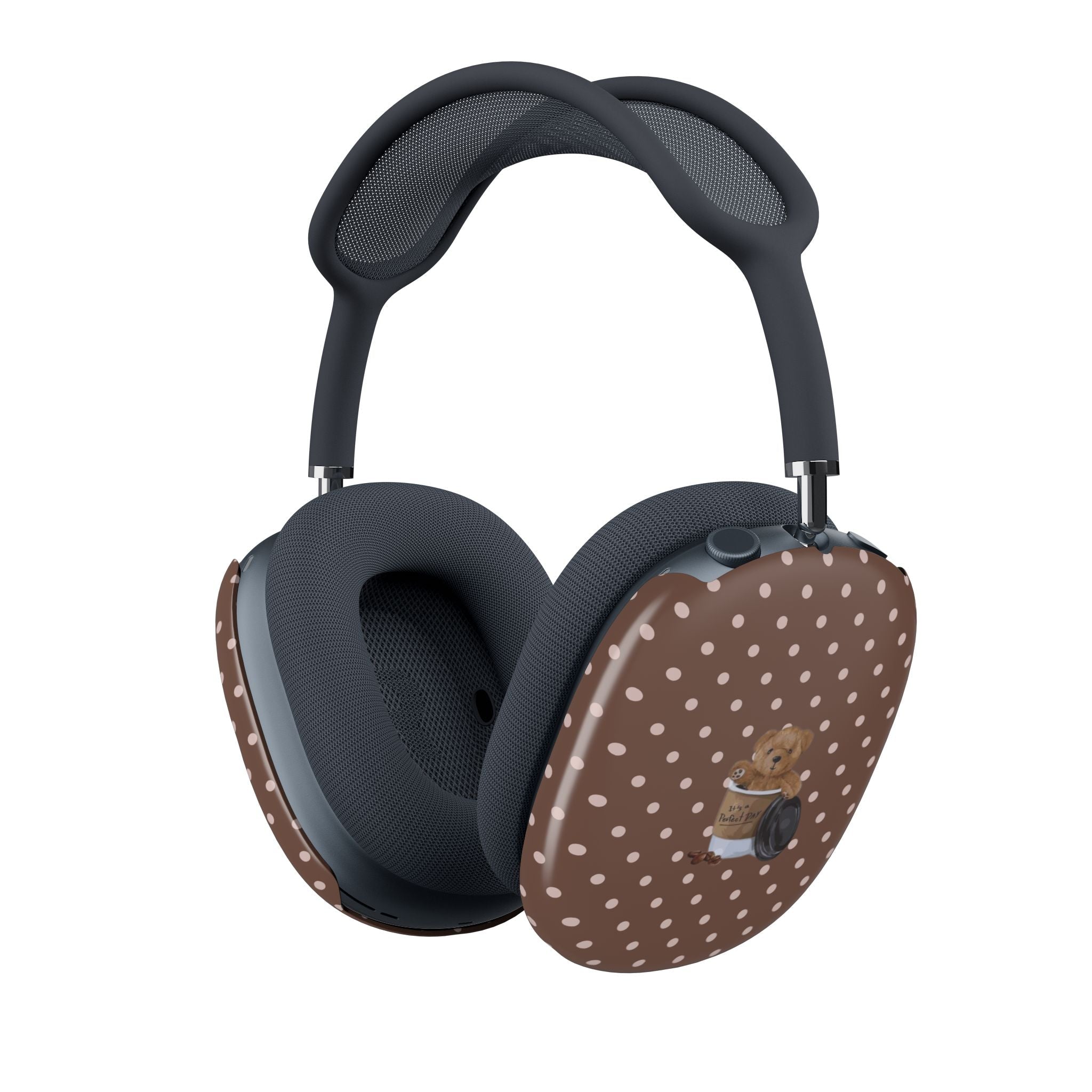AirPods Max cover set: brown teddy bear with white polka dots on ear cups