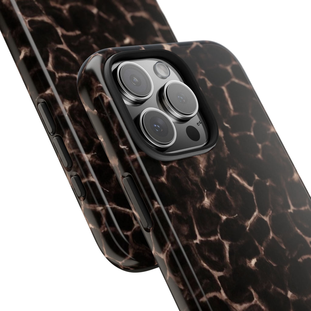 Brown tortoise shell teddy bear phone case with raised camera bump and side button cutouts