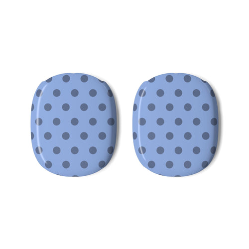 Pair of AirPods Max ear cushion covers, light blue with dark polka dot pattern