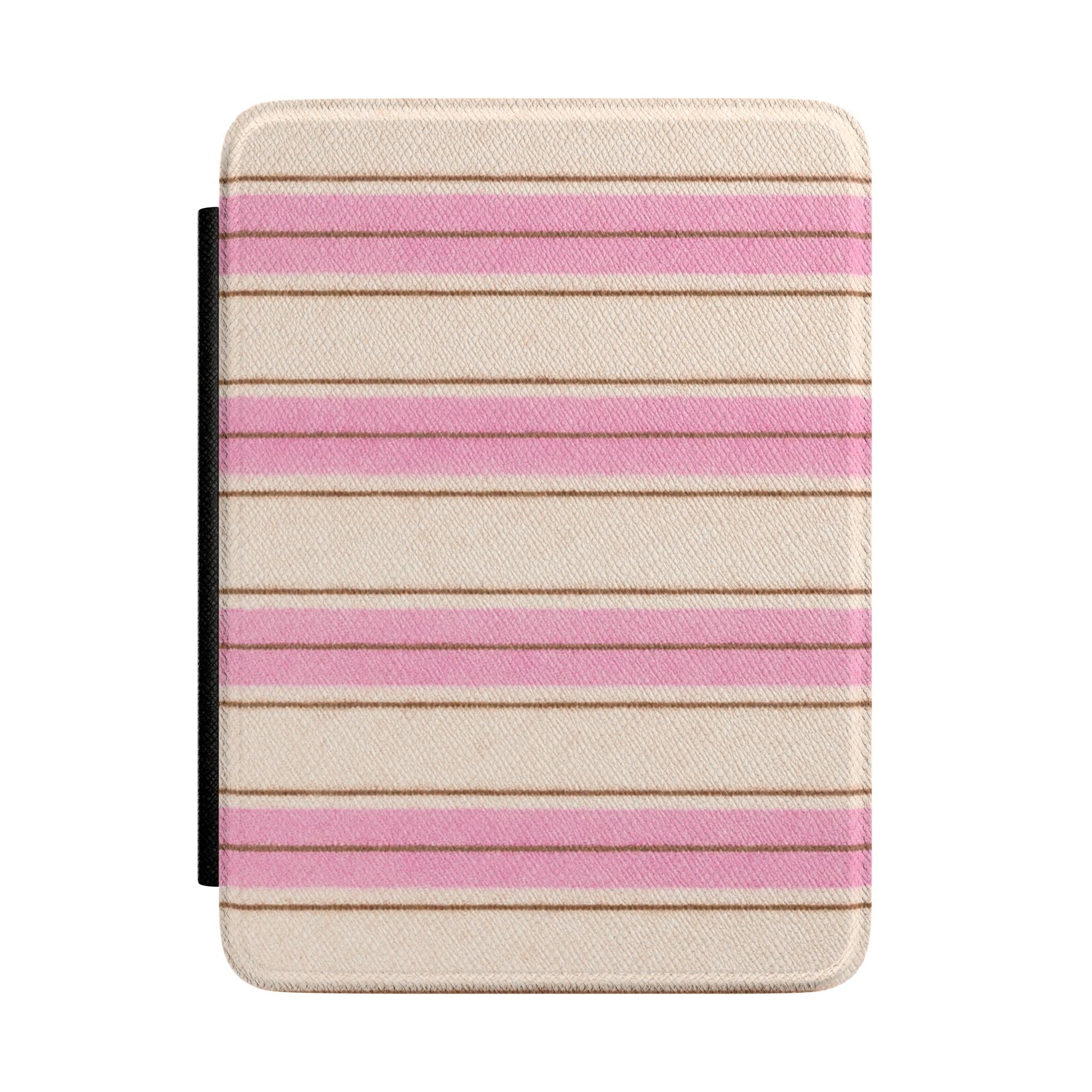 Kindle hardcover case with horizontal beige, pink, and mauve stripes