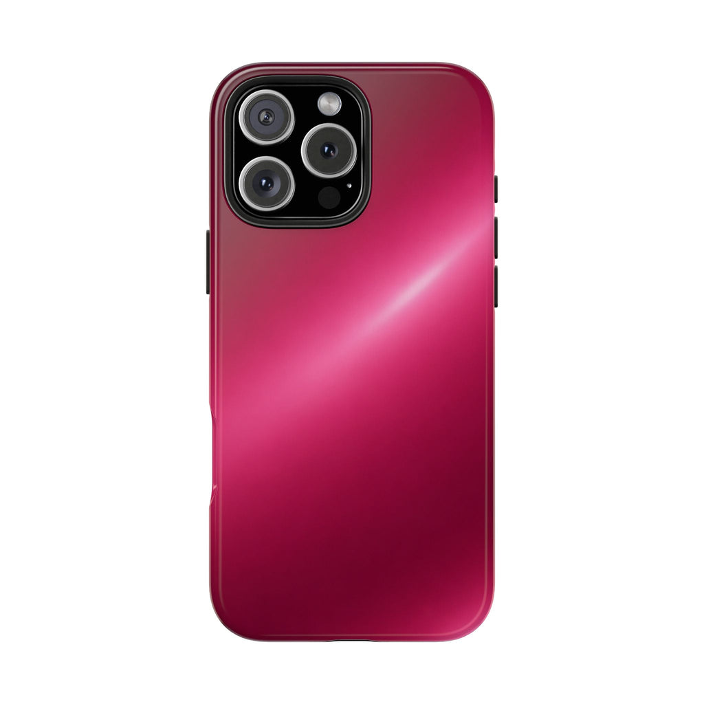 Glossy burgundy phone case, protected camera module with button-side cutouts