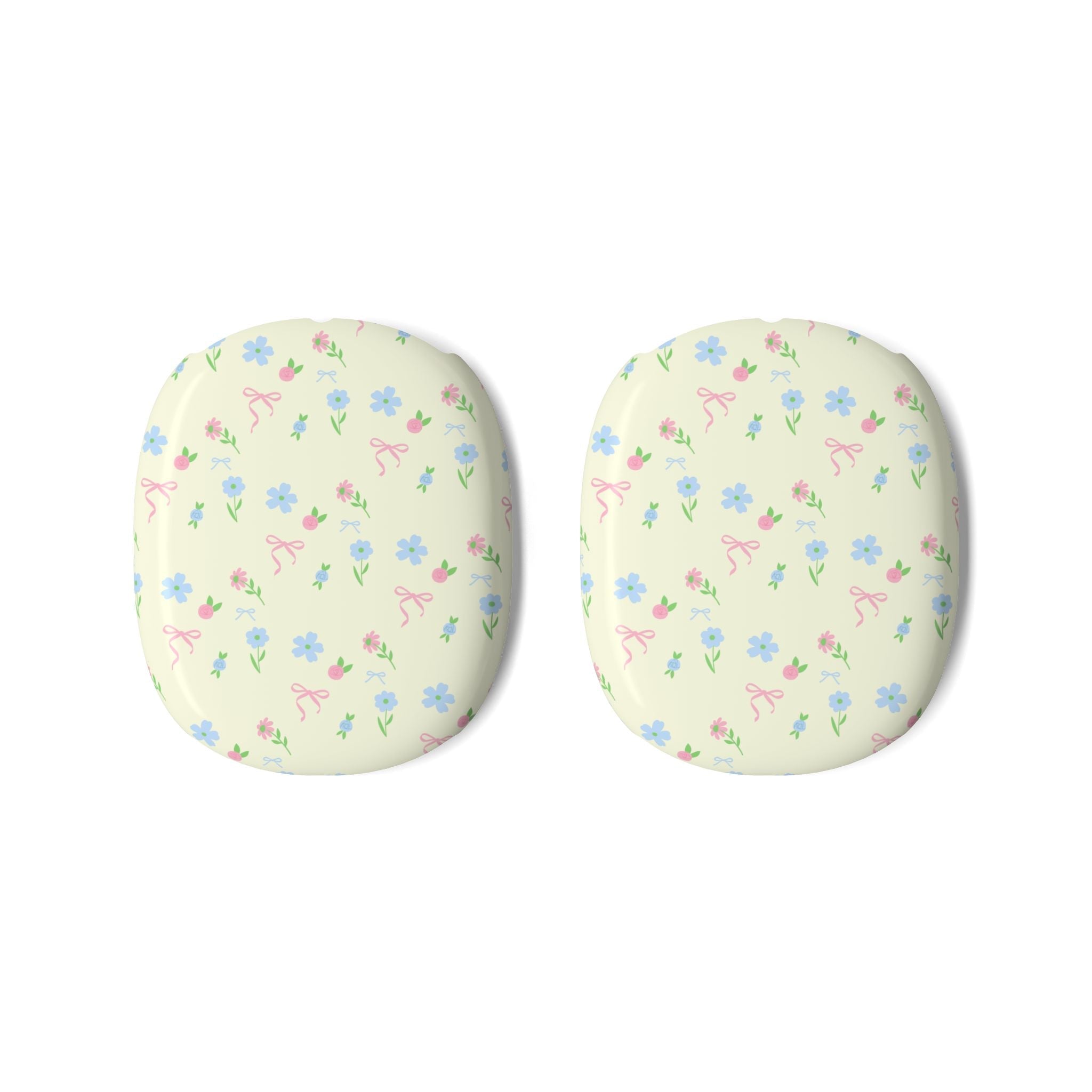 Pair of butter yellow floral ear cup covers, rounded design