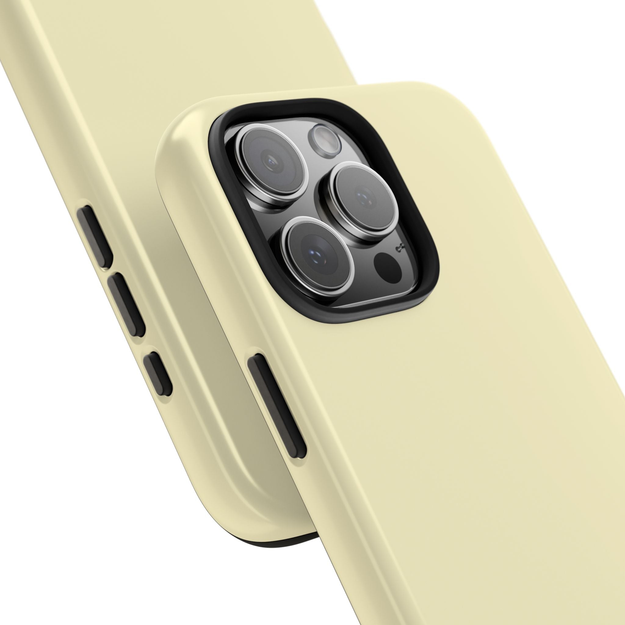 Butter yellow phone case side view showing camera cutout and buttons