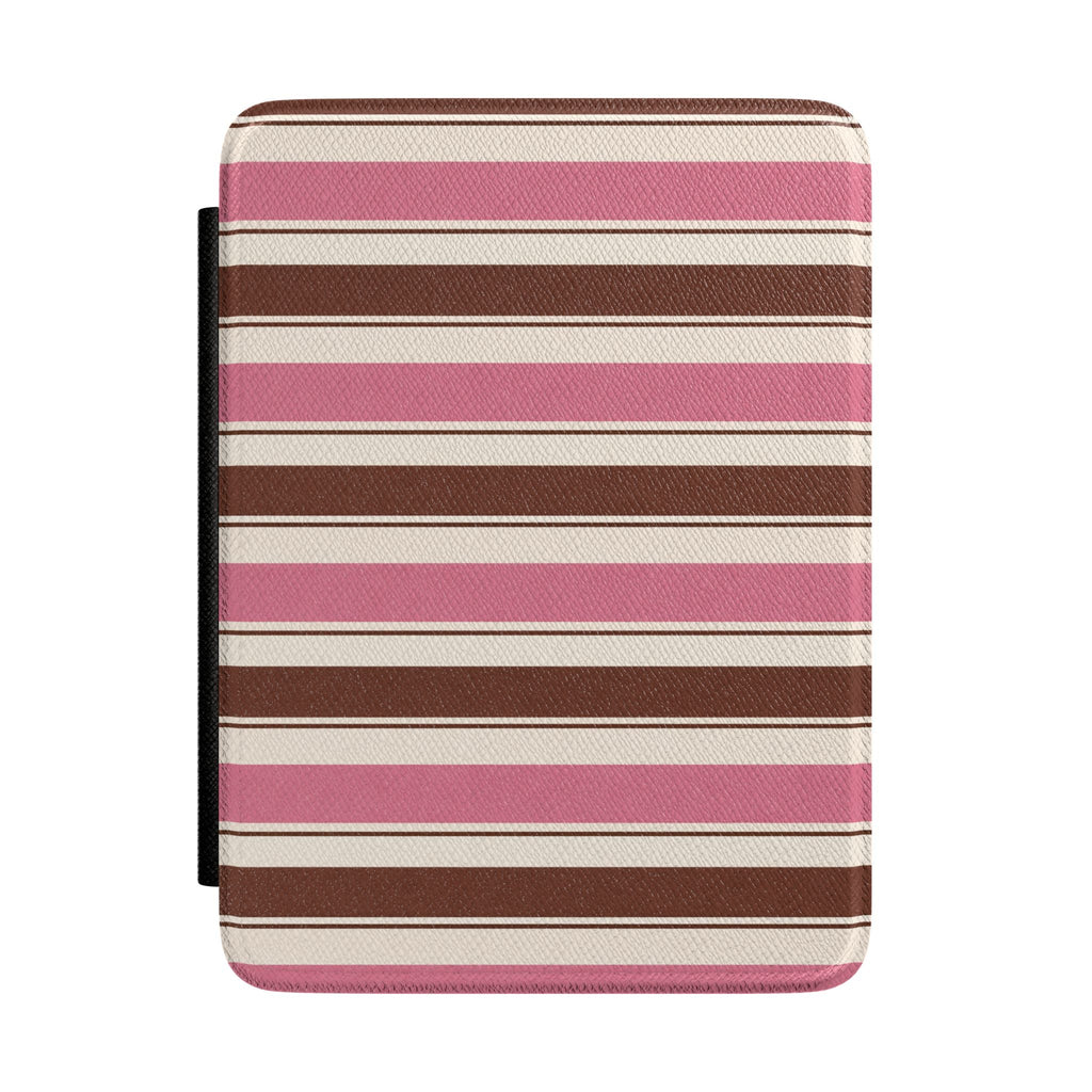 Pink striped hard cover Kindle case with horizontal cream and brown bands