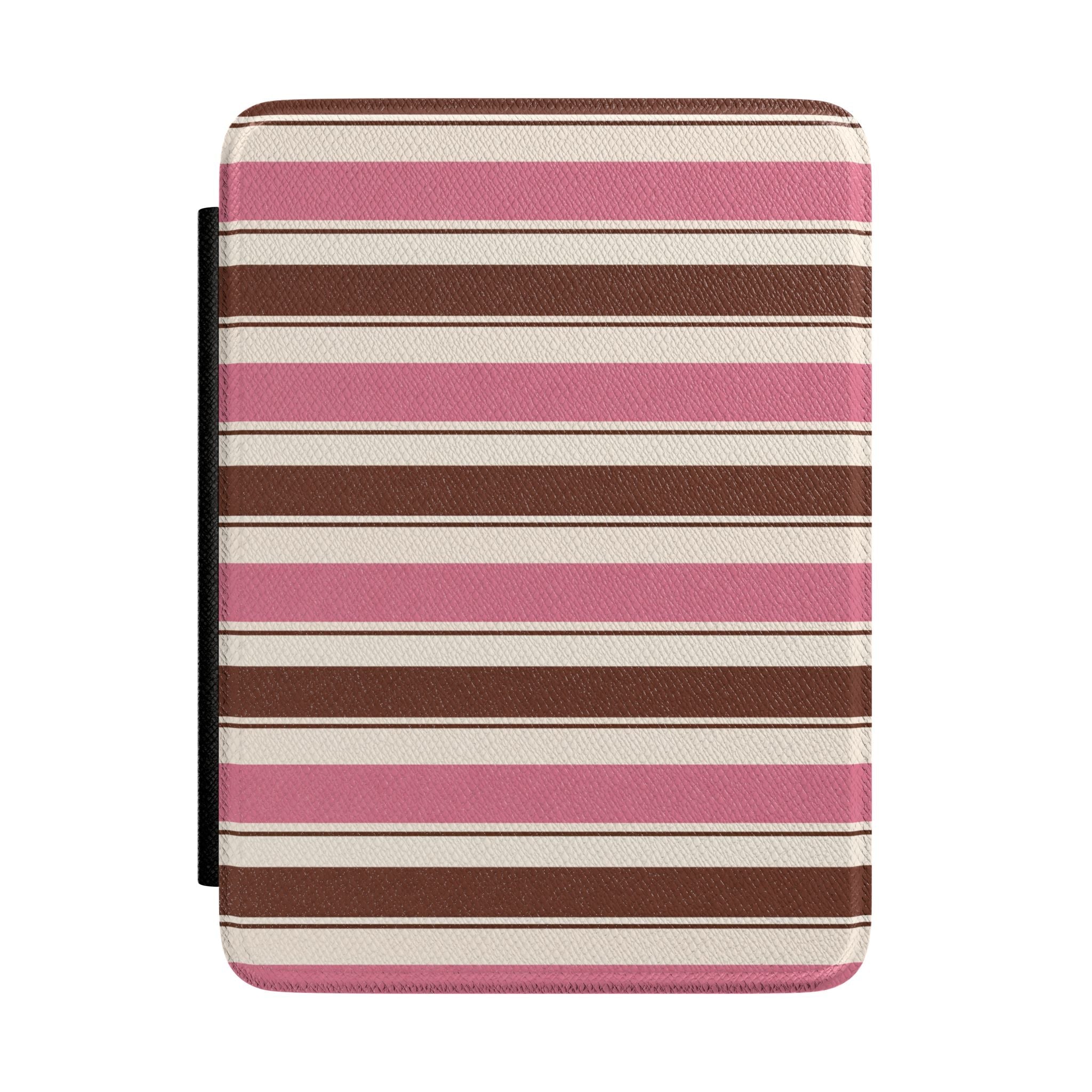 Pink striped hard cover Kindle case with horizontal cream and brown bands