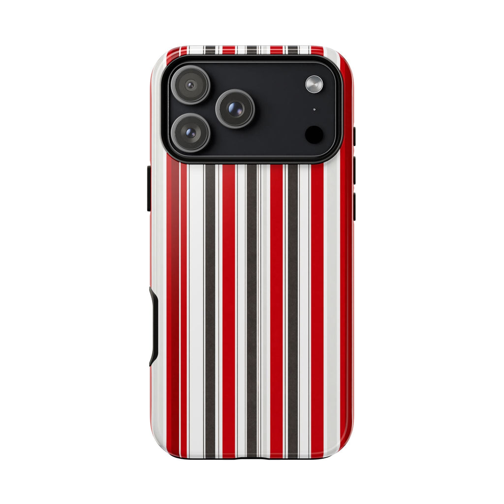 Canada stripes phone case, red and white vertical stripes with black camera cutout