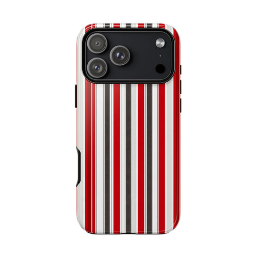 Canada stripes phone case, red and white vertical stripes with black camera cutout