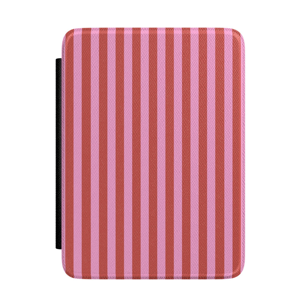 Candy cane stripe hardcover Kindle case, pink and red vertical stripes with rounded corners