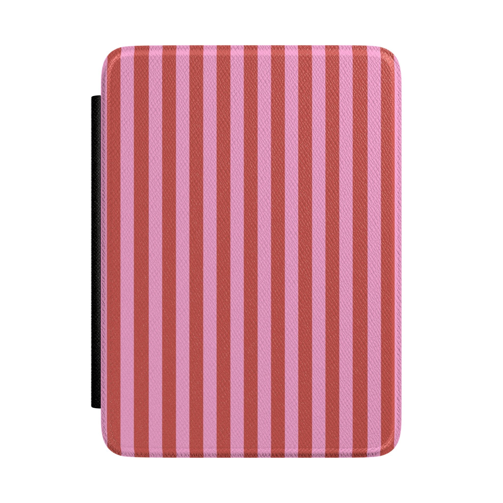 Candy cane stripe hardcover Kindle case, pink and red vertical stripes with rounded corners