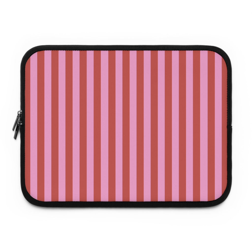 Candy cane striped neoprene sleeve pouch with black border and front zipper