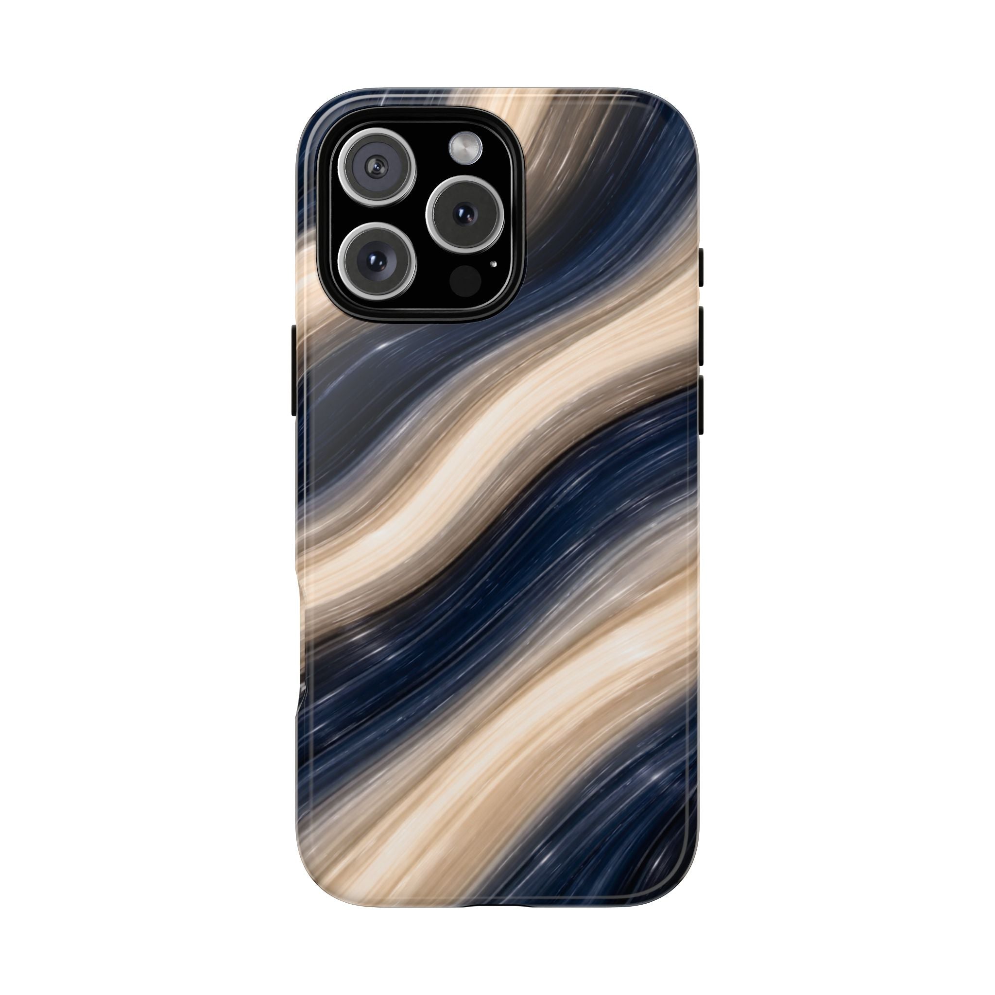 Cape Cod Waves phone case with blue and cream swirling wave pattern, camera cutouts