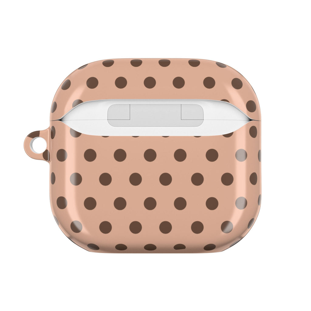 Cappuccino polka dot AirPods case front view with charging cutout