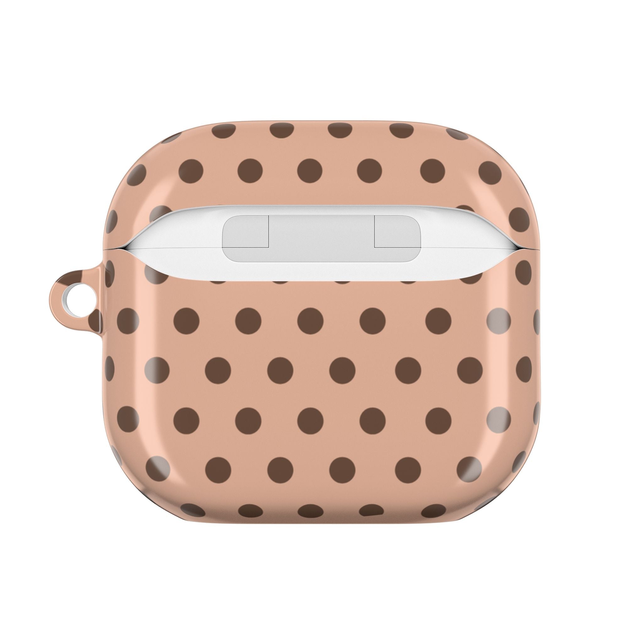 Cappuccino polka dot AirPods case front view with charging cutout