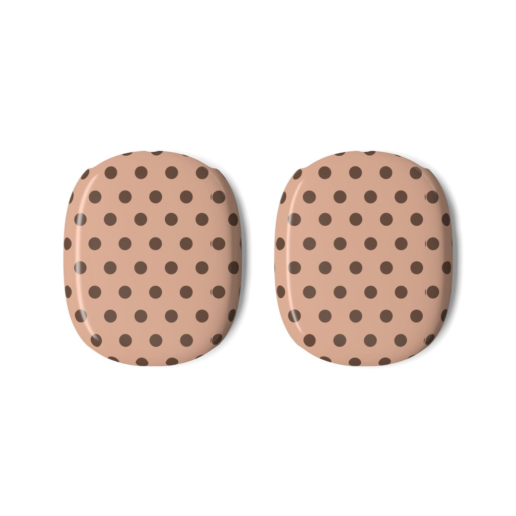 Pair of AirPods Max ear cover pads, cappuccino tan with dark polka dots