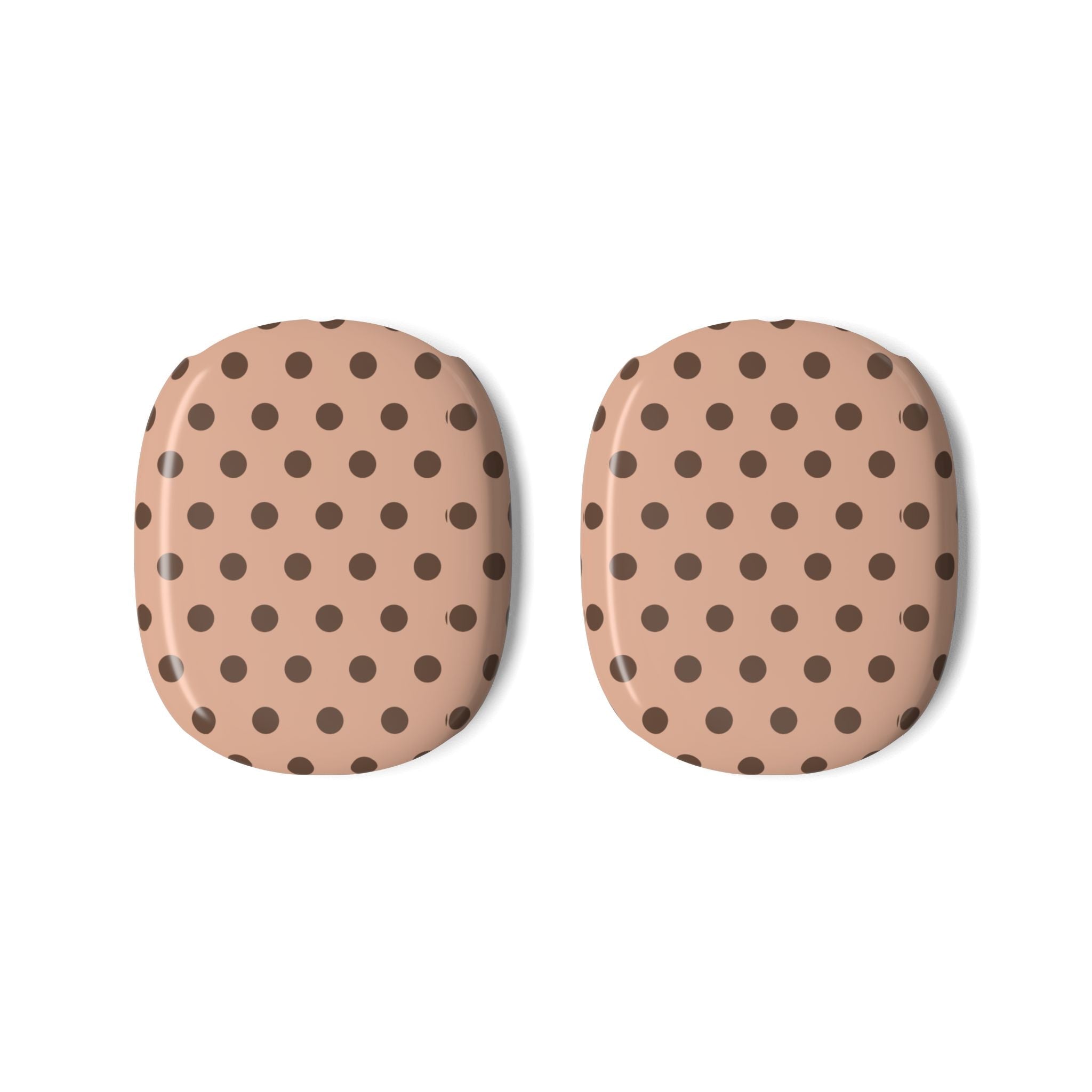 Pair of AirPods Max ear cover pads, cappuccino tan with dark polka dots