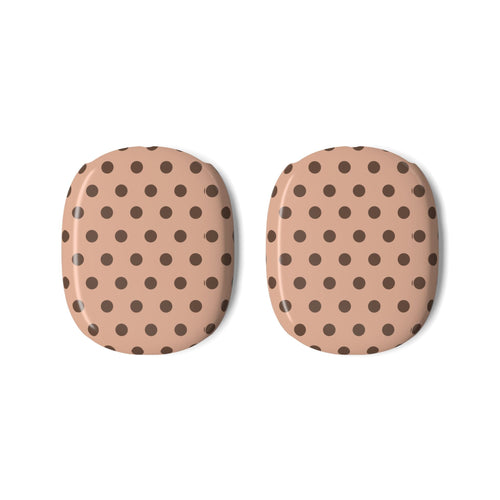 Pair of AirPods Max ear cover pads, cappuccino tan with dark polka dots