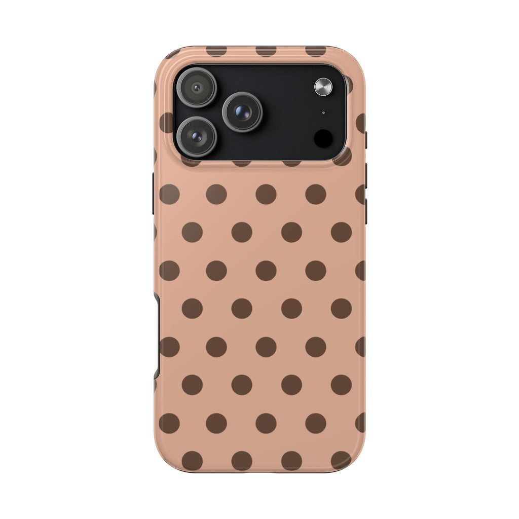 Cappuccino polka dot phone case with dark dots and camera cutouts