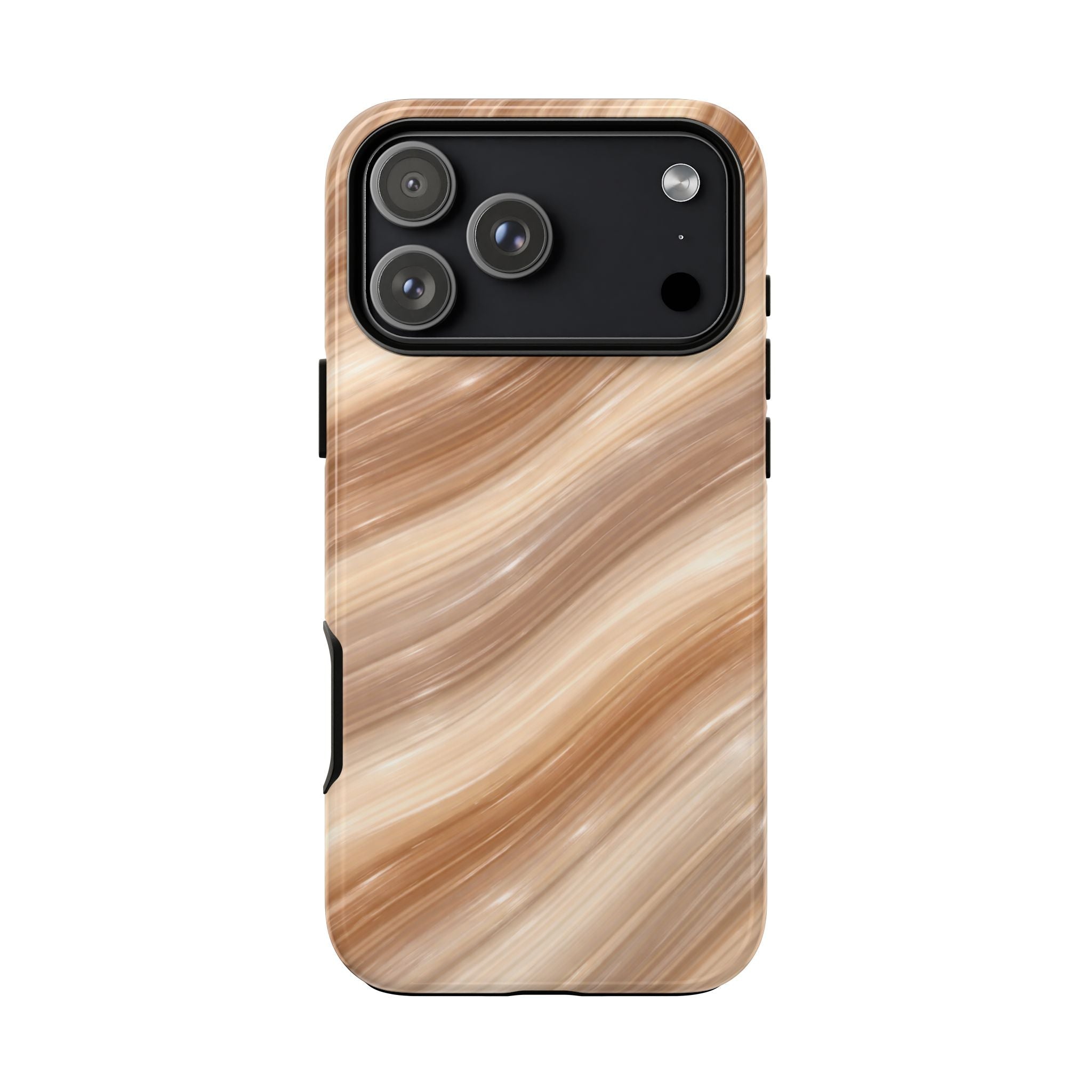 Chai latte waves phone case, brown swirl design with black camera panel
