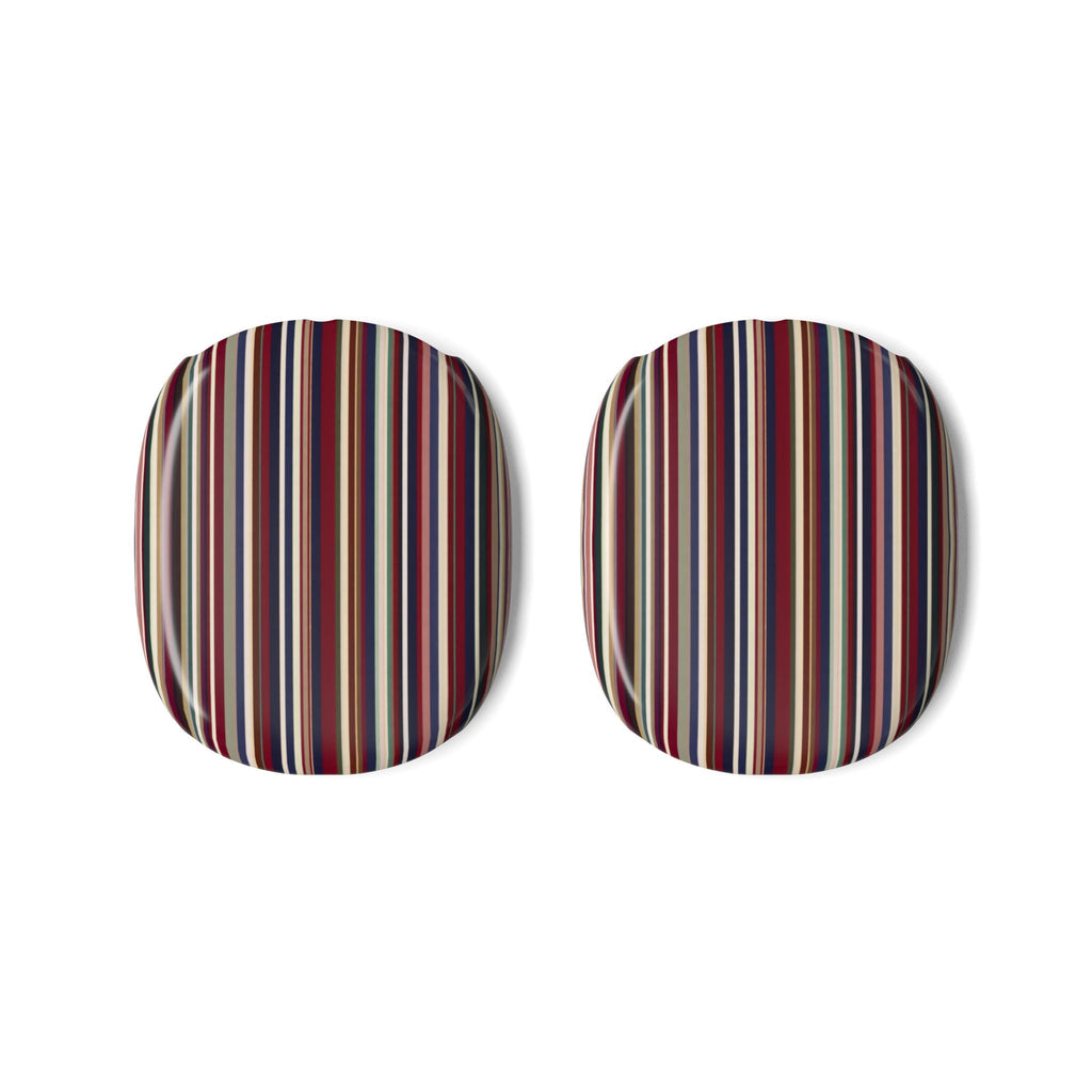 AirPods Max ear cup covers with vertical chalet stripes in red, blue, green, and cream