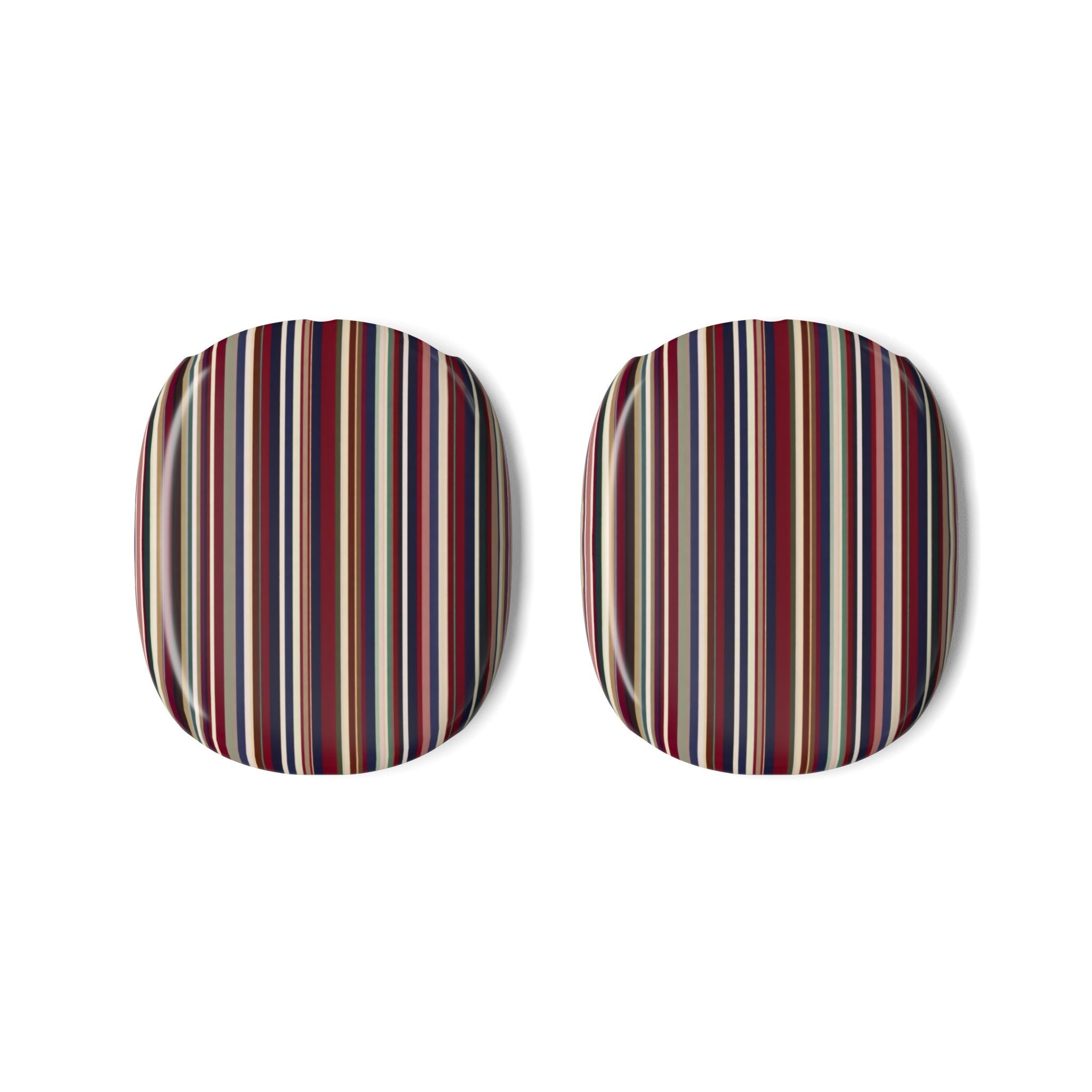 AirPods Max ear cup covers with vertical chalet stripes in red, blue, green, and cream